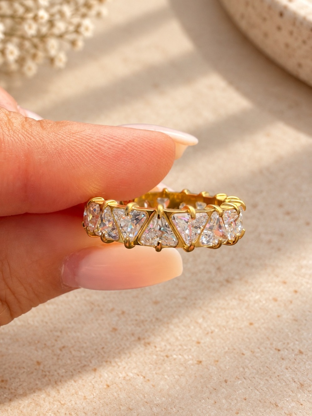 Gold CZ Triangle Eternity Band